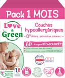 Love & Green - Gezonde en milieuvriendelijke babyluiers - Maat 1 (2-5 kg) - Pak 1 maand (138 luiers) - Absorberend, lekvrij en vrij van ongewenste ingrediënten